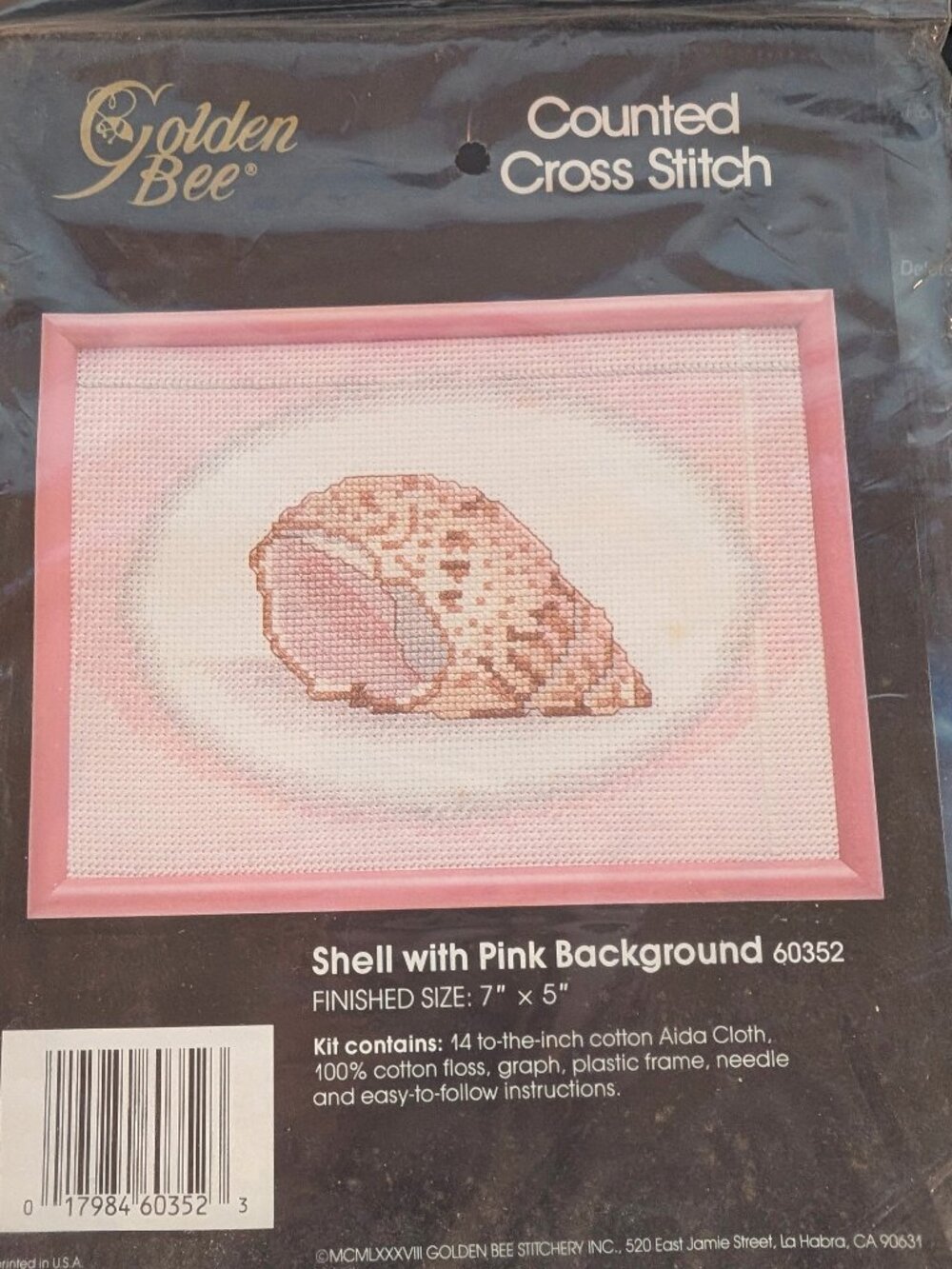 Vintage Golden Bee Shell Cross Stitch Kit Sealed Coastal Cottagecore Decor